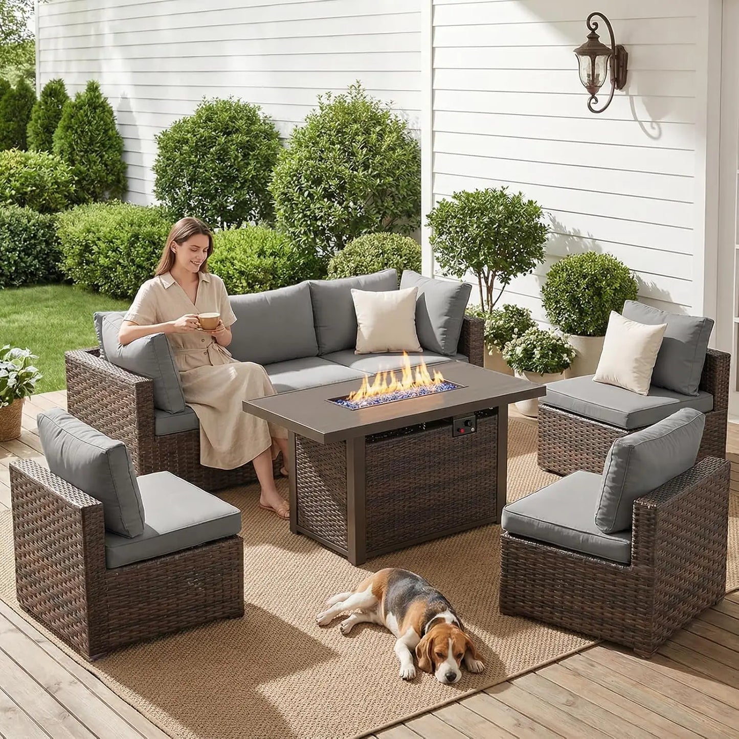 XIAOLANG Outdoor Patio Sectional Sofa Set With Fire Pit