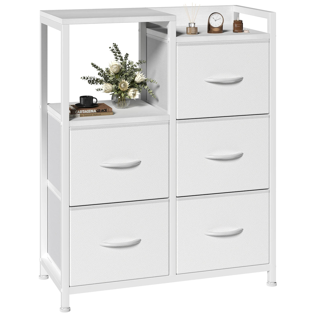 JHK Five Drawer Storage Chest With Raised Shelf Organizer