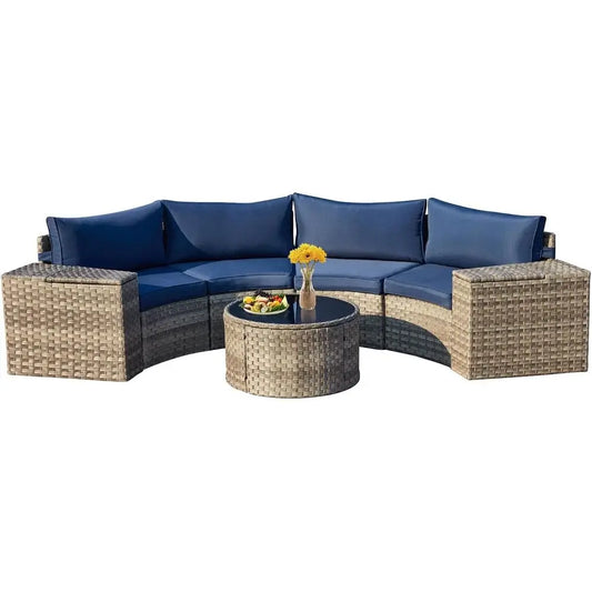 Wicker Outdoor Patio Sectional Set With Glass Table
