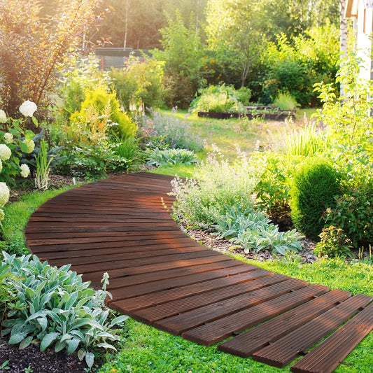 Curved Wooden Garden Pathway Cedar Roll Out for Patio