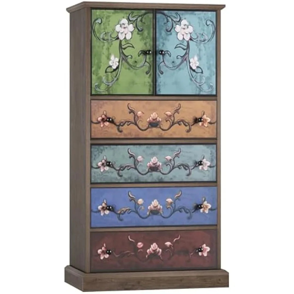 50 Inch Tall Boho Vintage Dresser with 4 Drawers and 2 Doors for Home Storage