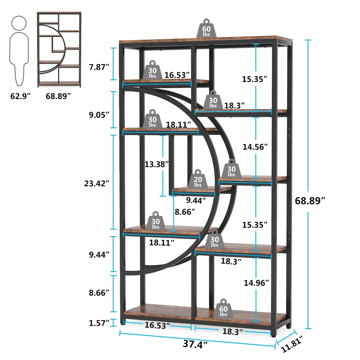 Tribesigns Industrial 5 Tier Etagere Bookcase Freestanding