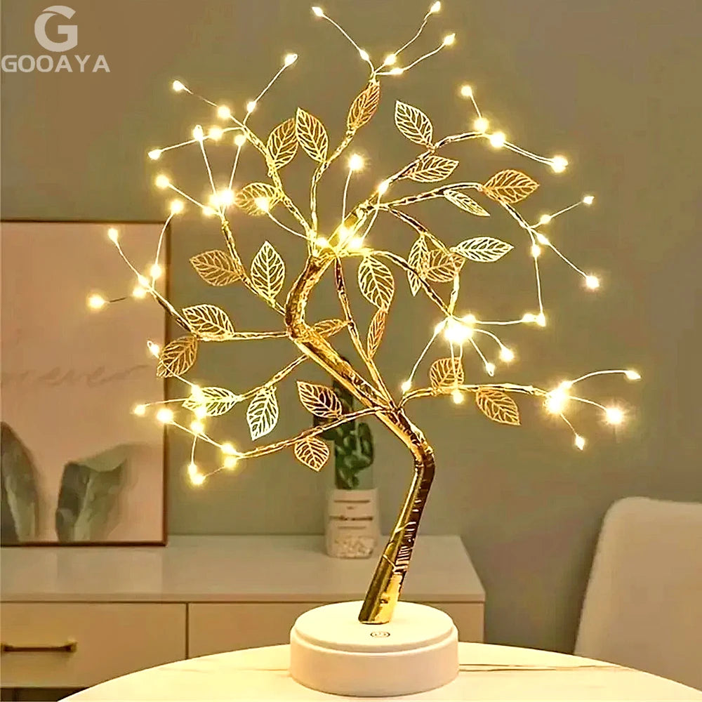 LED Golden Leaf Table Lamp Christmas Tree Night Light
