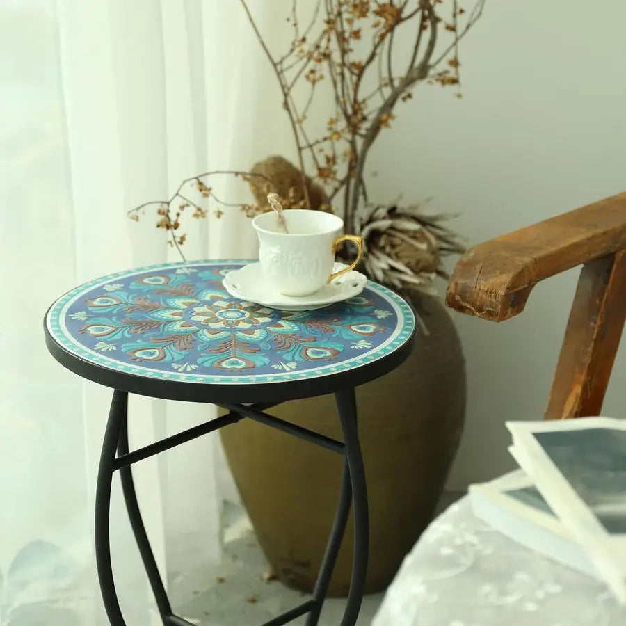 XMSJ Mosaic Outdoor Side Table for Patio and Garden
