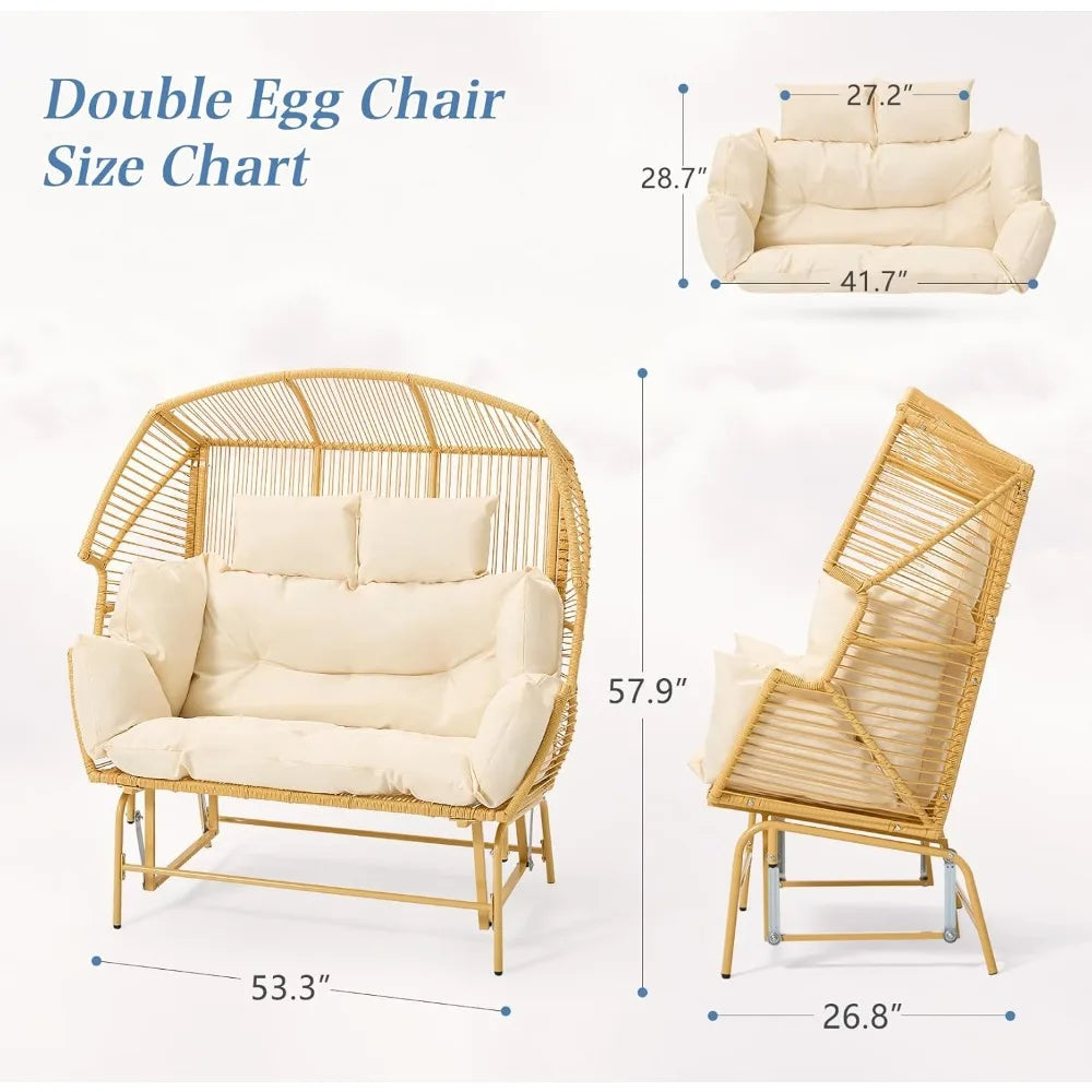 MKDK Outdoor Wicker Double Egg Loveseat Rocking Glider
