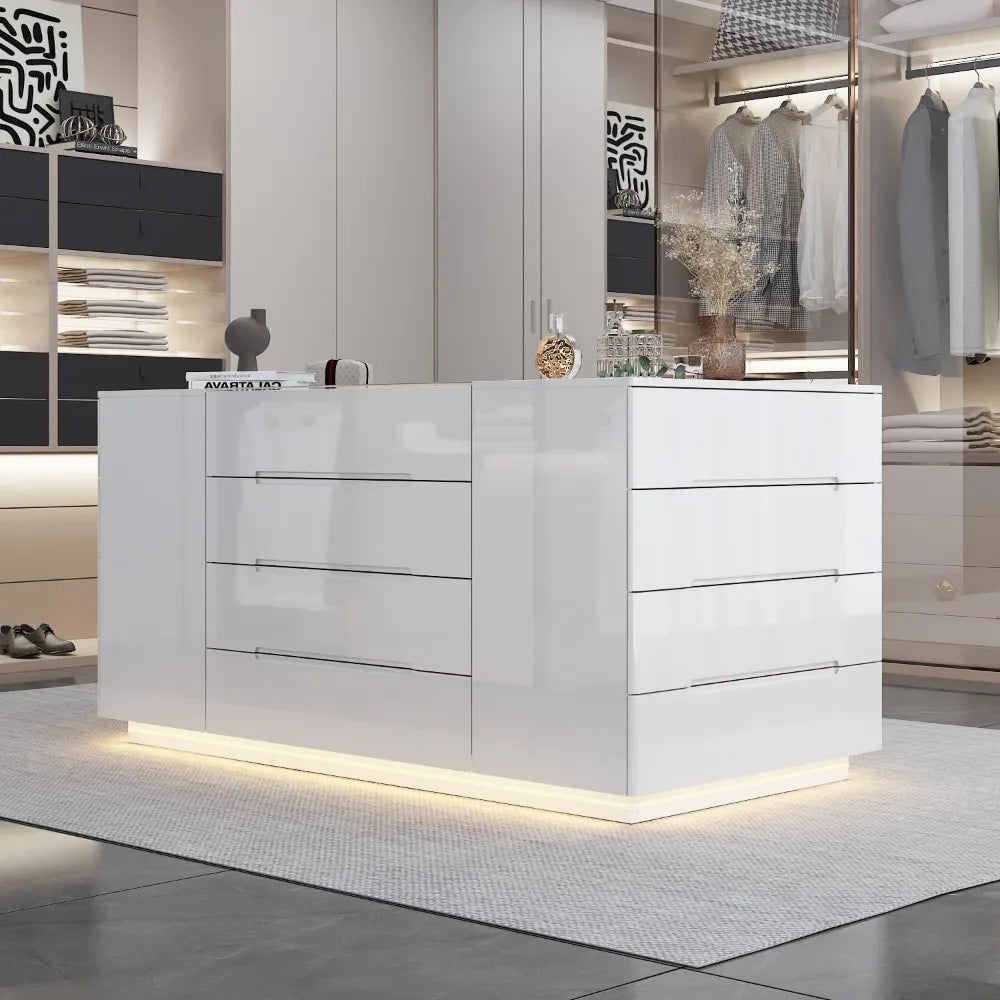 MKDK LED Illuminated Glass Top Bedroom Armoire 16 Drawers