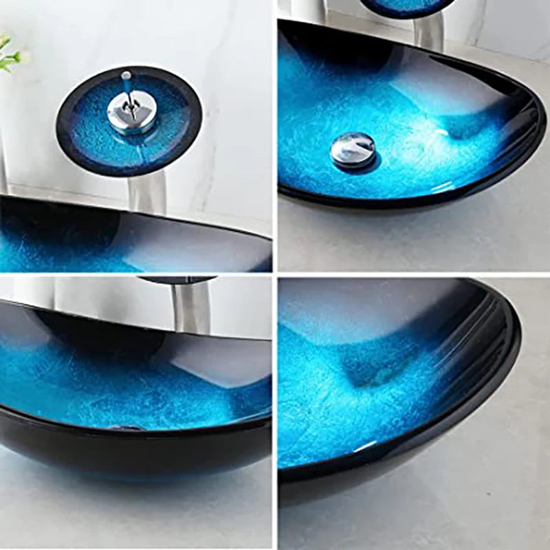 Torayvino Tempered Glass Vessel Sink With Waterfall Faucet