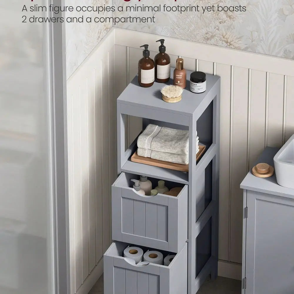Freestanding Bathroom Floor Cabinet With Two Drawers And Shelf