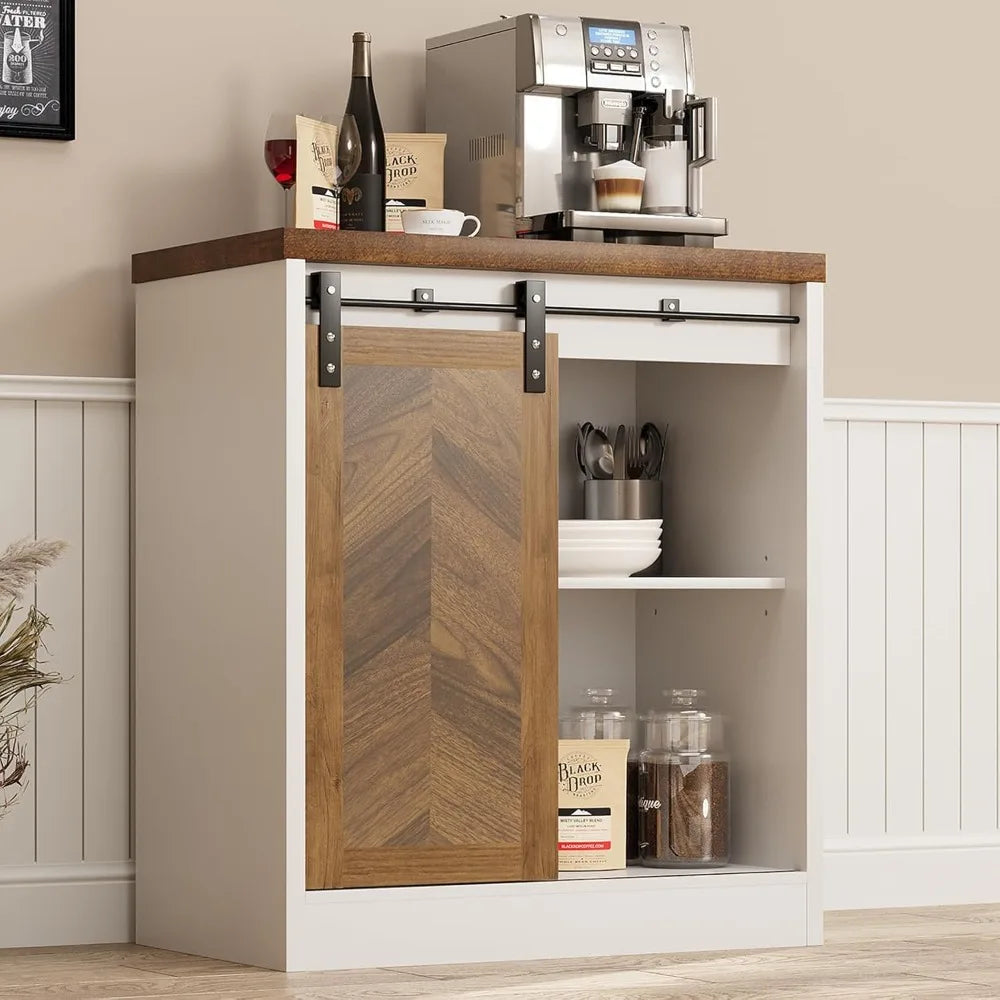 LuxeMerge Catrimown Farmhouse Coffee Bar Cabinet With Storage