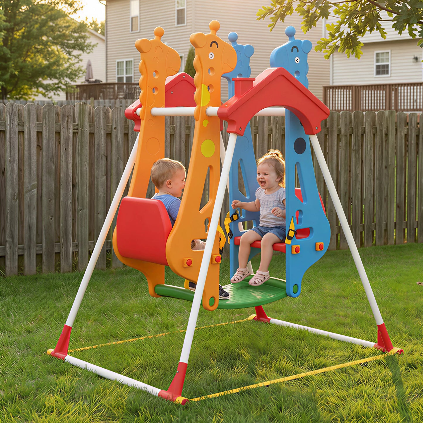 Kids AFrame Swing Dual Seat Indoor Outdoor Safe Durable
