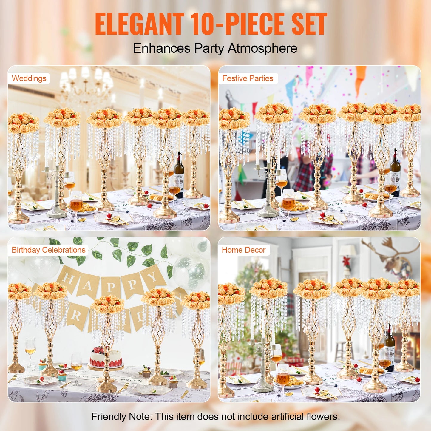 Crystal Wedding Flower Stand Metal Centerpiece Vase