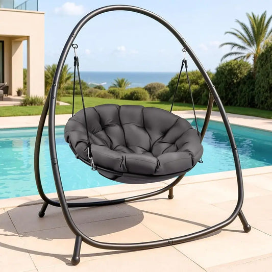 Premium Round Hanging Hammock Chair With Stand And Cushion