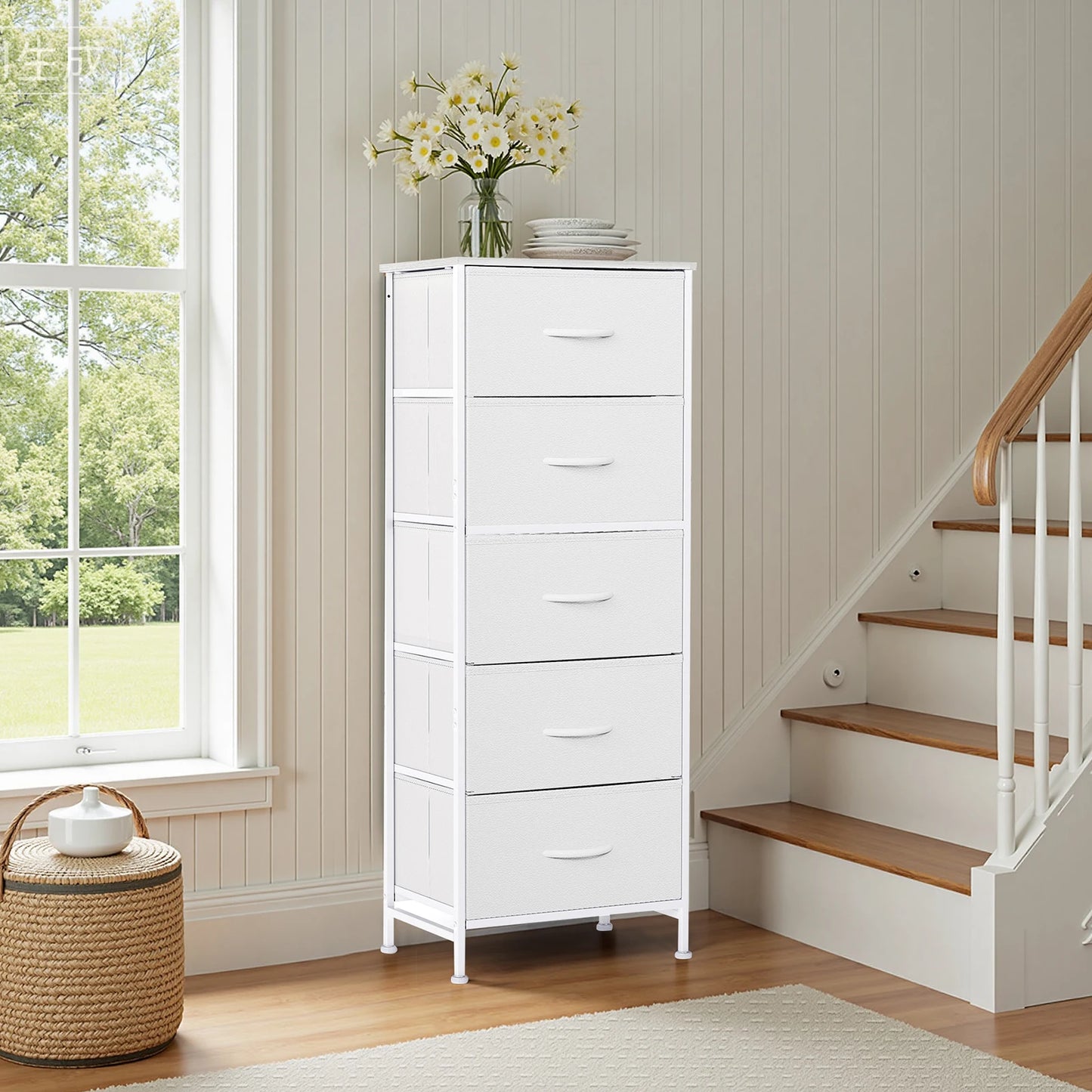 JHK Five Drawer Dresser With Steel Frame For Bedroom