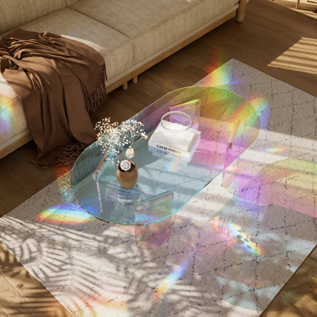 LUVODI Iridescent Acrylic Coffee Table Shatterproof Living Room