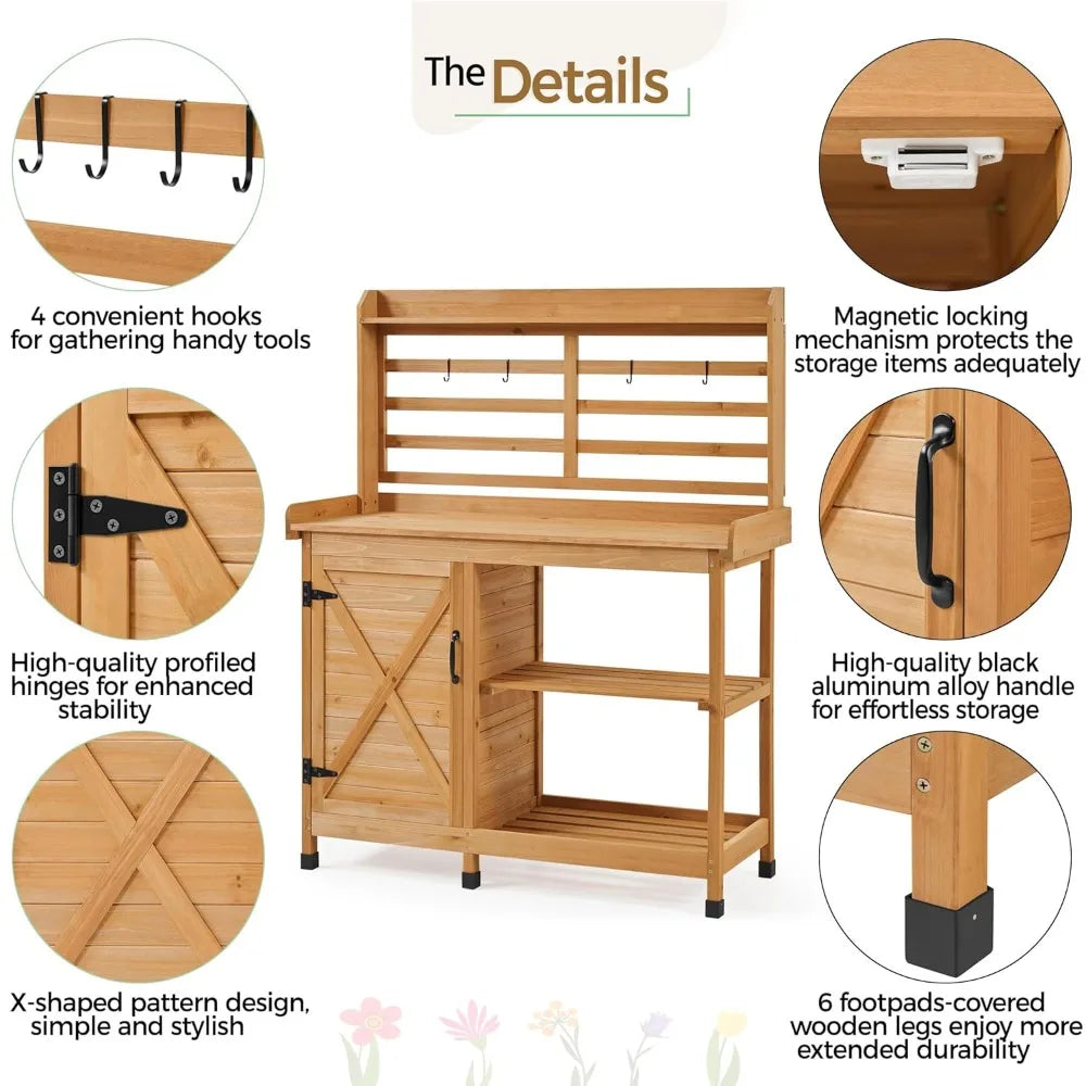Outdoor Potting Bench Work Table With Storage Cabinet Shelf