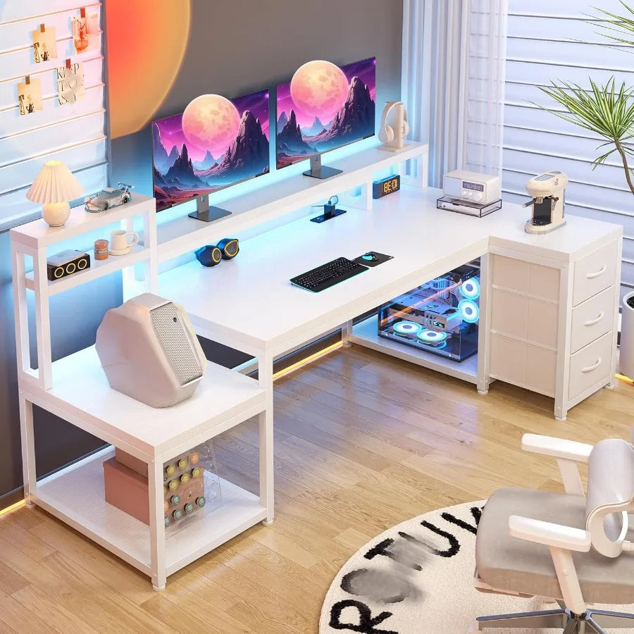 High Concerned L Shaped Gaming Desk With LED Lights