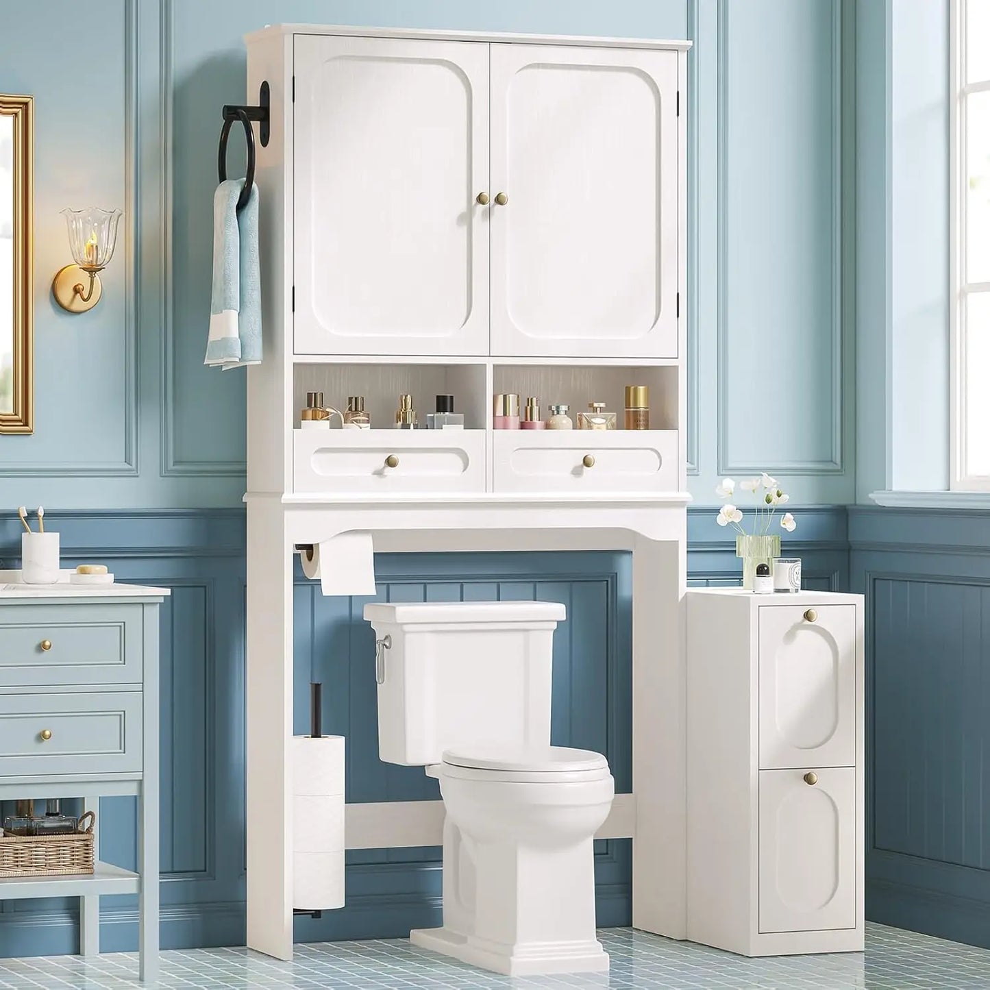 Over The Toilet Storage Cabinet With Towel Holder Organizer