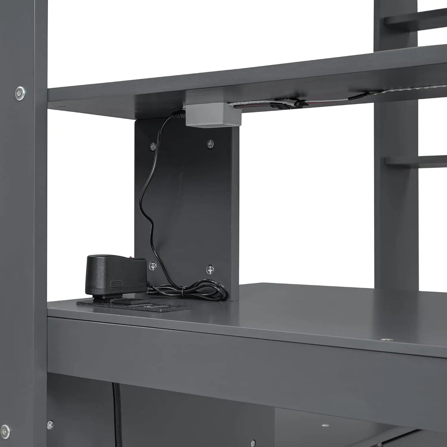 Wood Gaming Loft Bed With Desk Storage LED ChargingStation