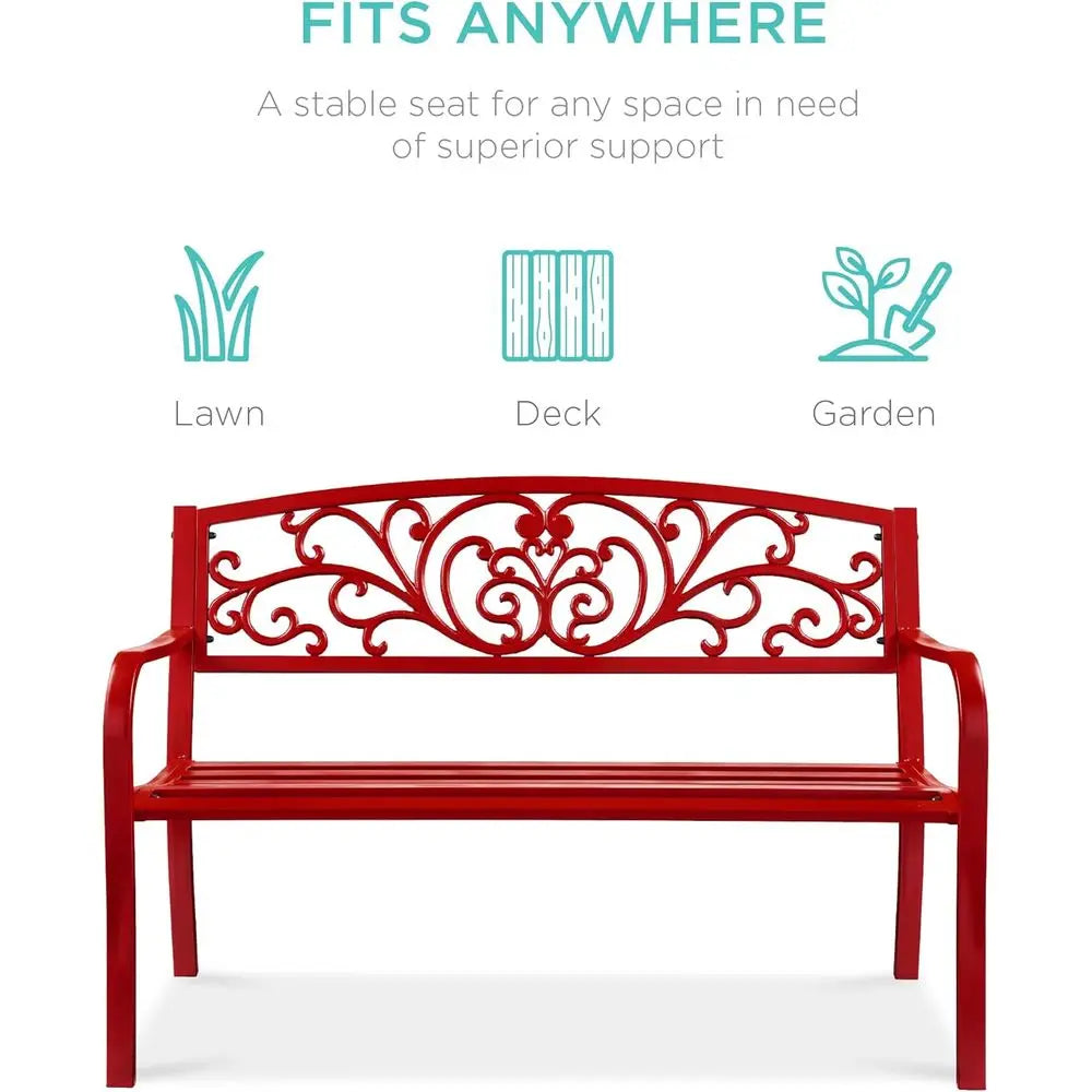 Outdoor Bench With Floral Backrest For Patio