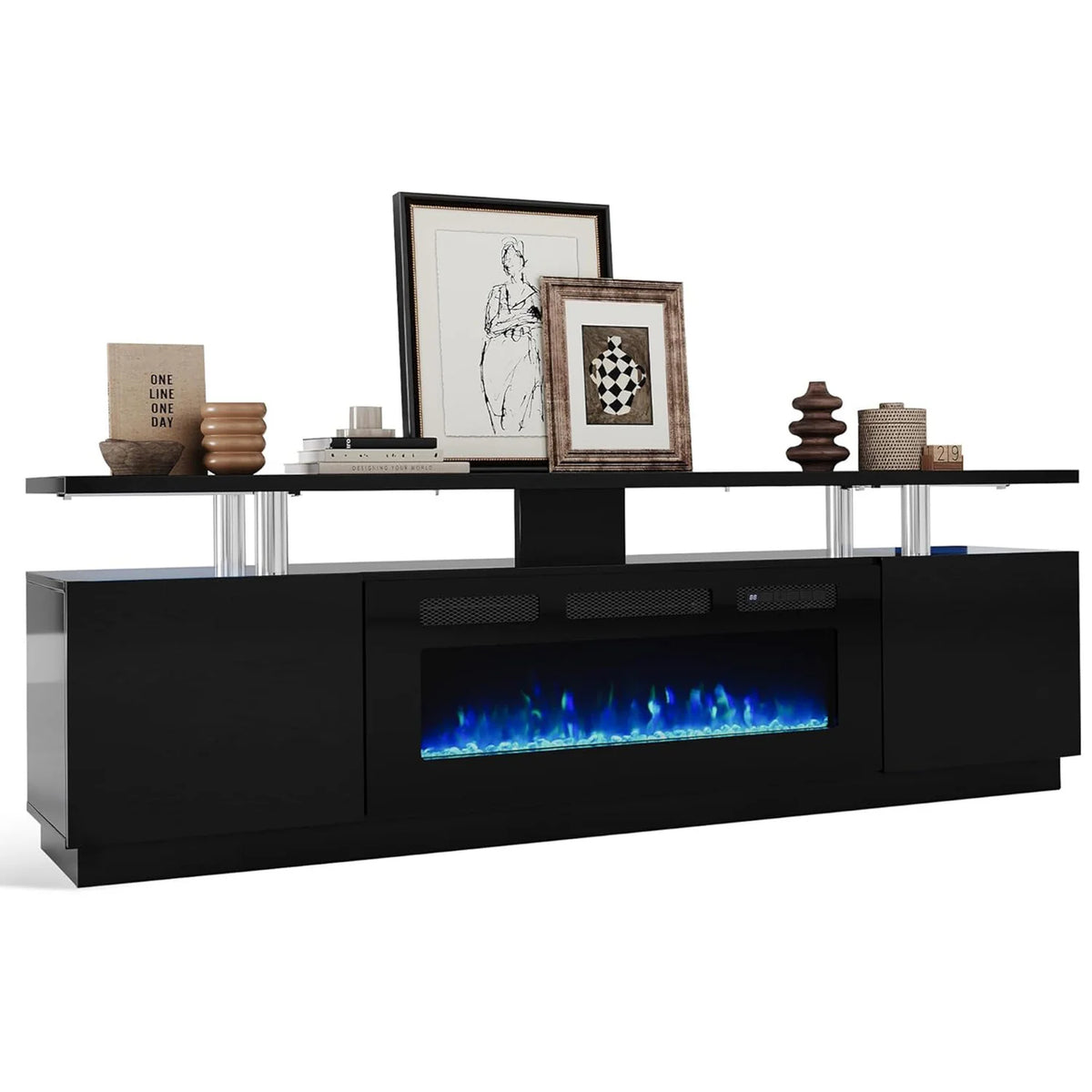 Adoolla Fireplace TV Stand With Electric Heater LED Lights And Storage