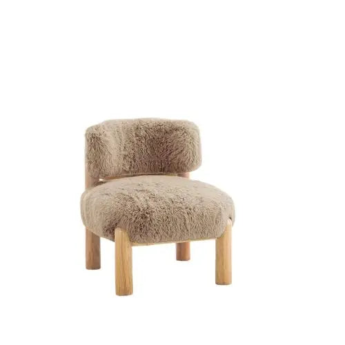 Mushroom Face Fur Fabric Accent Chair With Wooden Legs