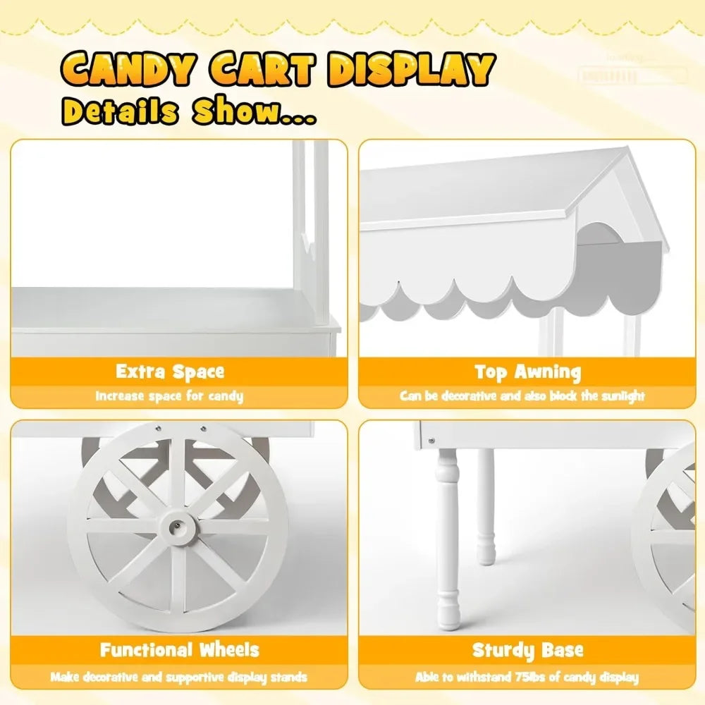 Vintage Solid Wood Candy Cart Dessert Stand With Storage