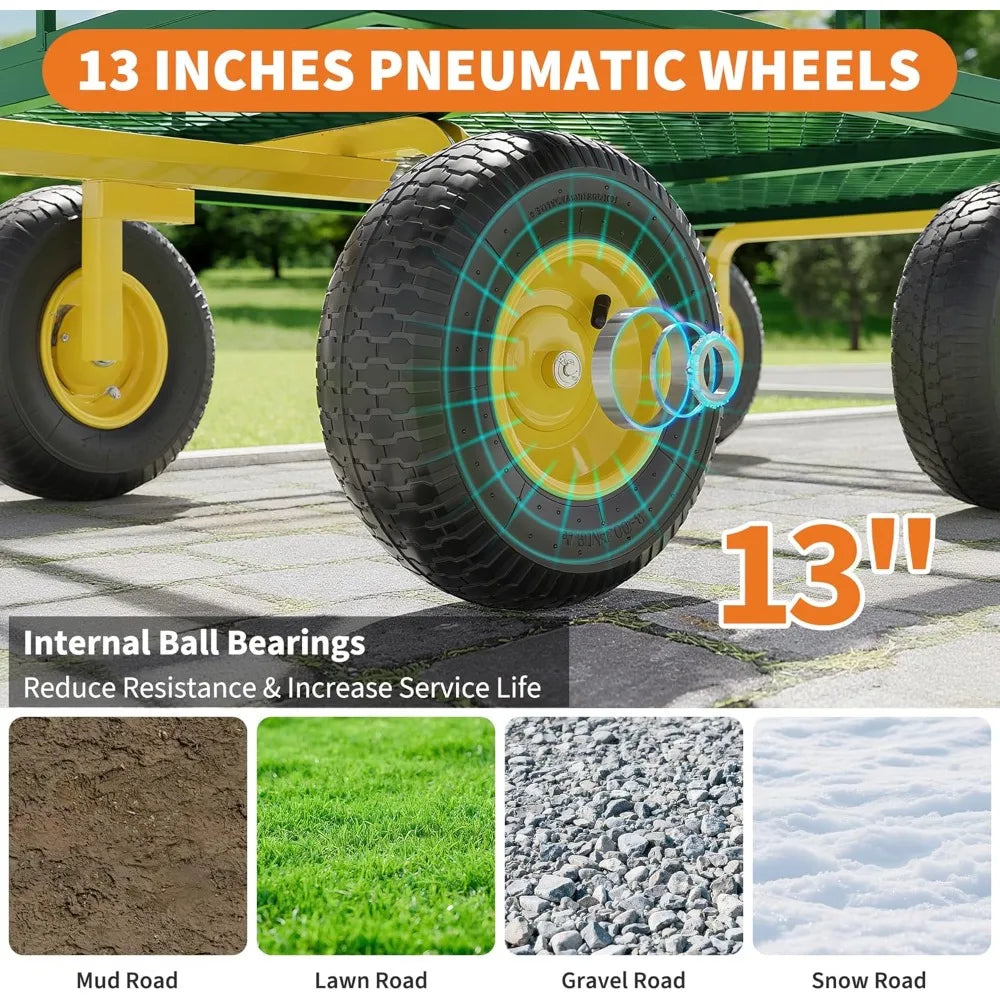 Heavy Duty 1200 Lb Steel Garden Cart All Terrain 3 In 1 Outdoor Utility Wagon Yard