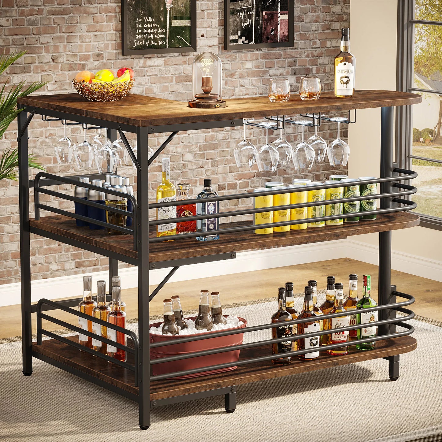 Tribesigns L Shaped Bar Unit With Storage Shelves Organizer