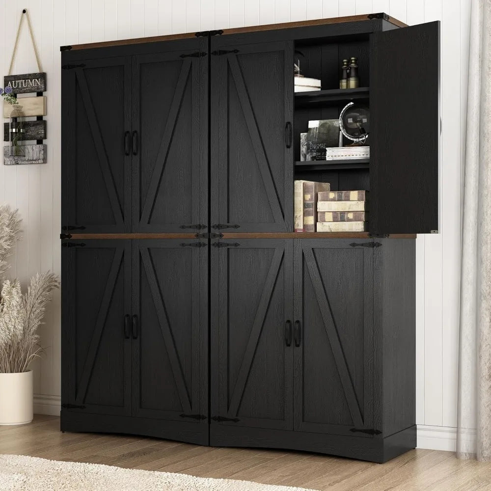 71 Inch Tall Farmhouse Pantry Cabinet with Adjustable Shelves and Steel Pipe