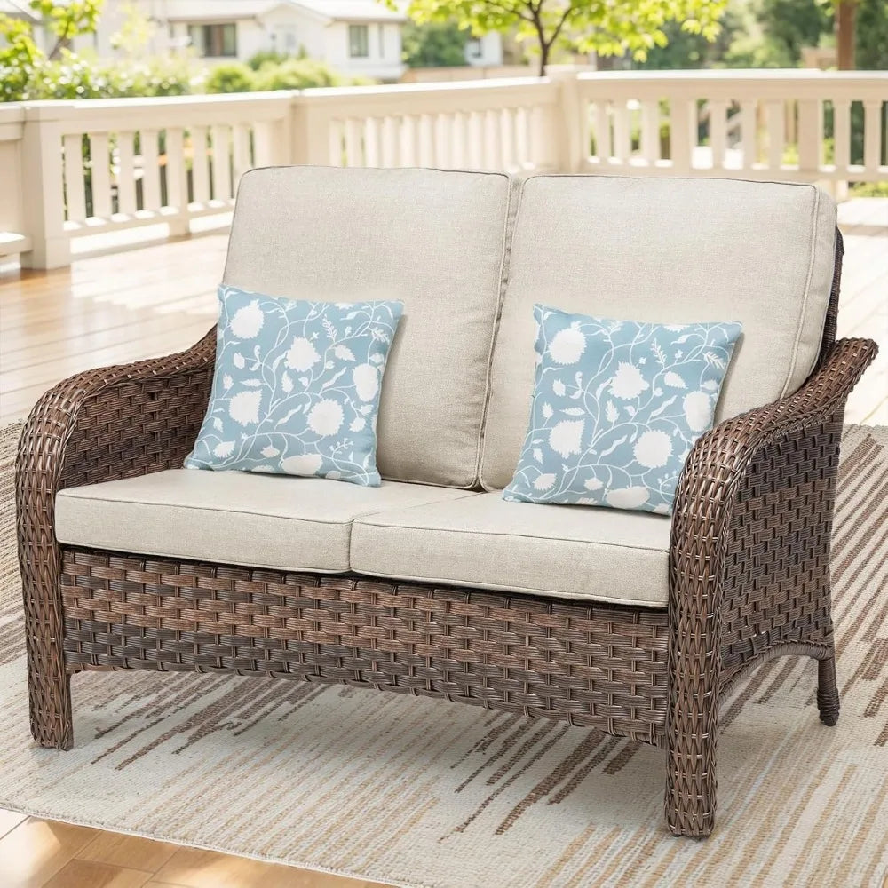Modern Outdoor Wicker Loveseat Sofa with Cushions for Patio or Deck