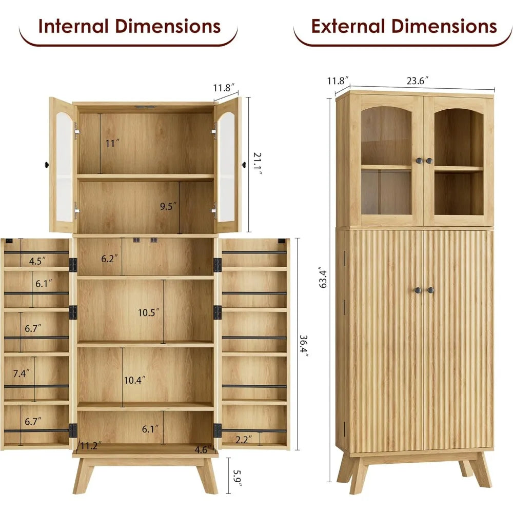 Charge Unit Tall Pantry Cabinet With Glass Doors Shelves