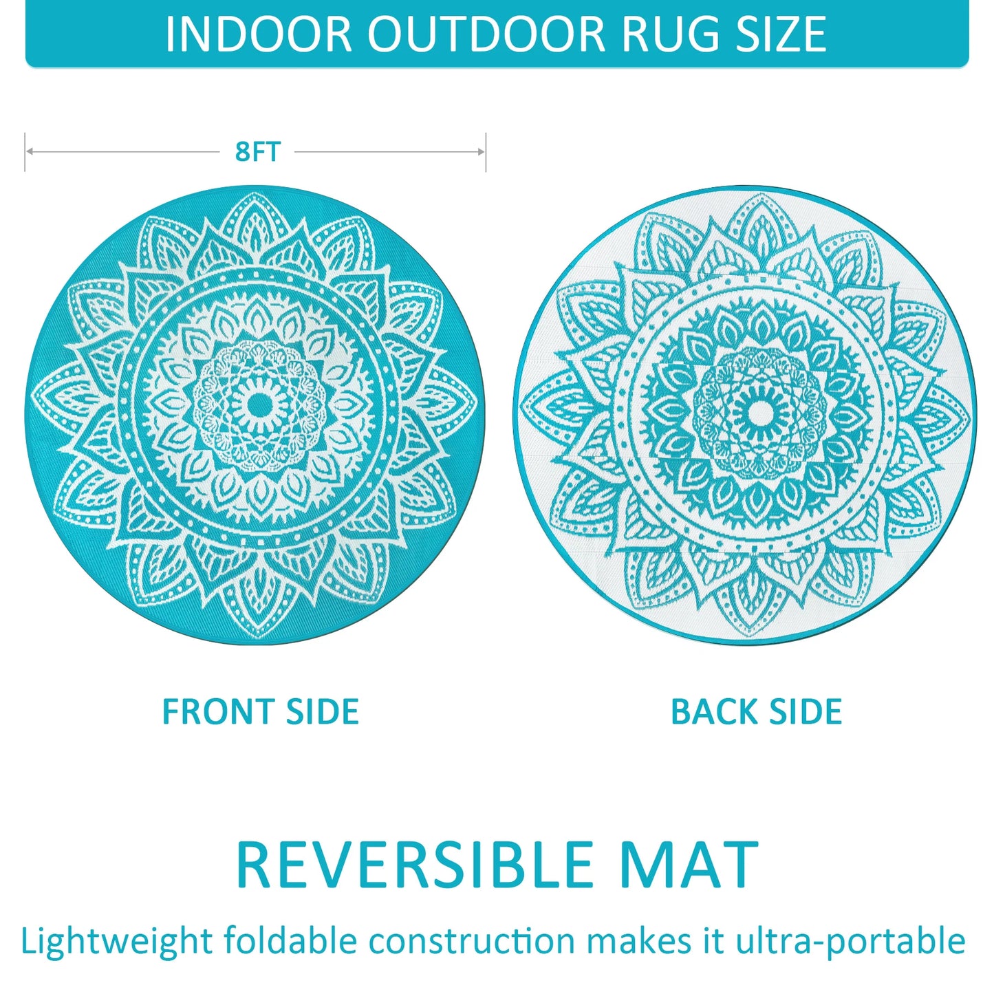 Round Outdoor Reversible Rug Waterproof Portable For Camping