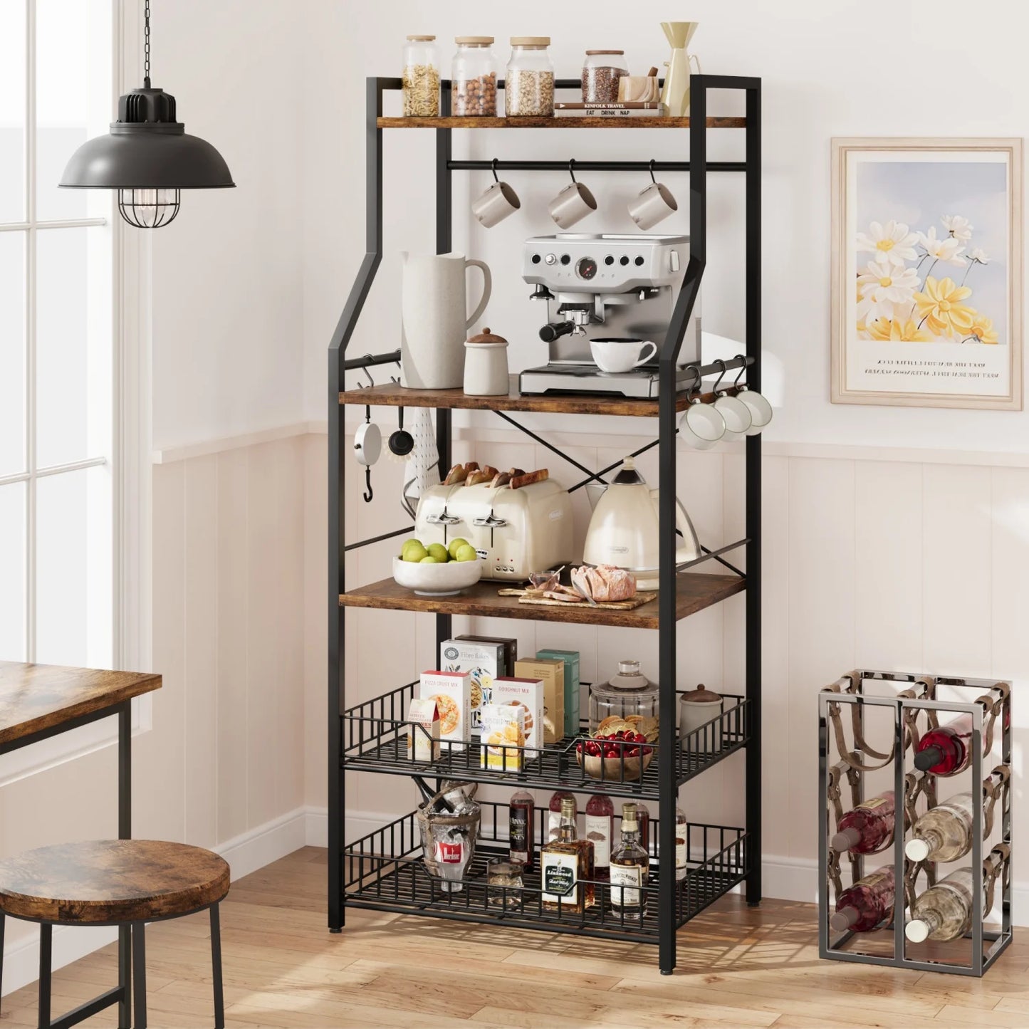HiMISSH Kitchen Bakers Rack Microwave Stand With Baskets