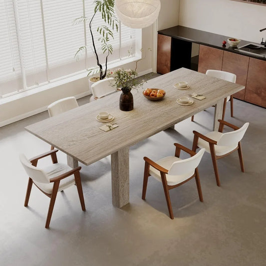 Expandable Wooden Dining Table for 6 to 8 People in Oak Finish