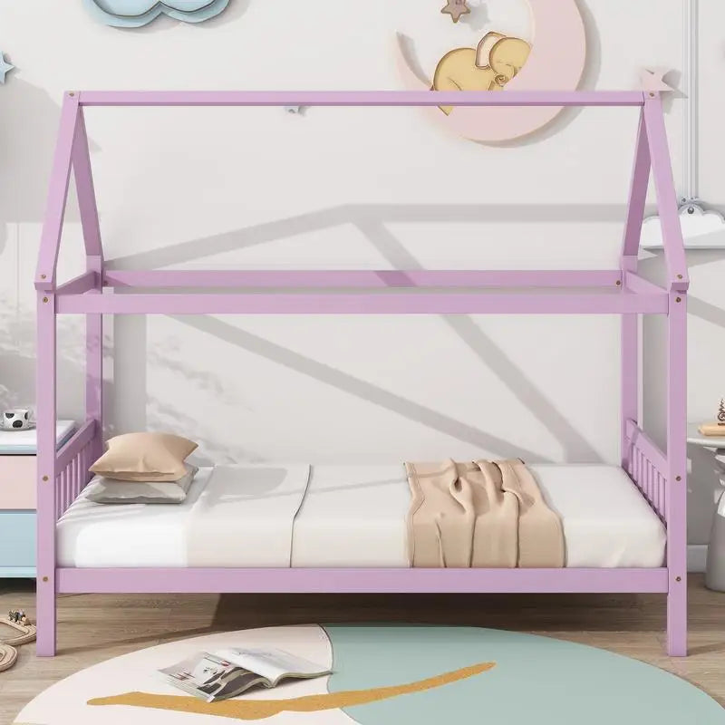 House Bed With Headboard Footboard Rubber Wood Frame For Children