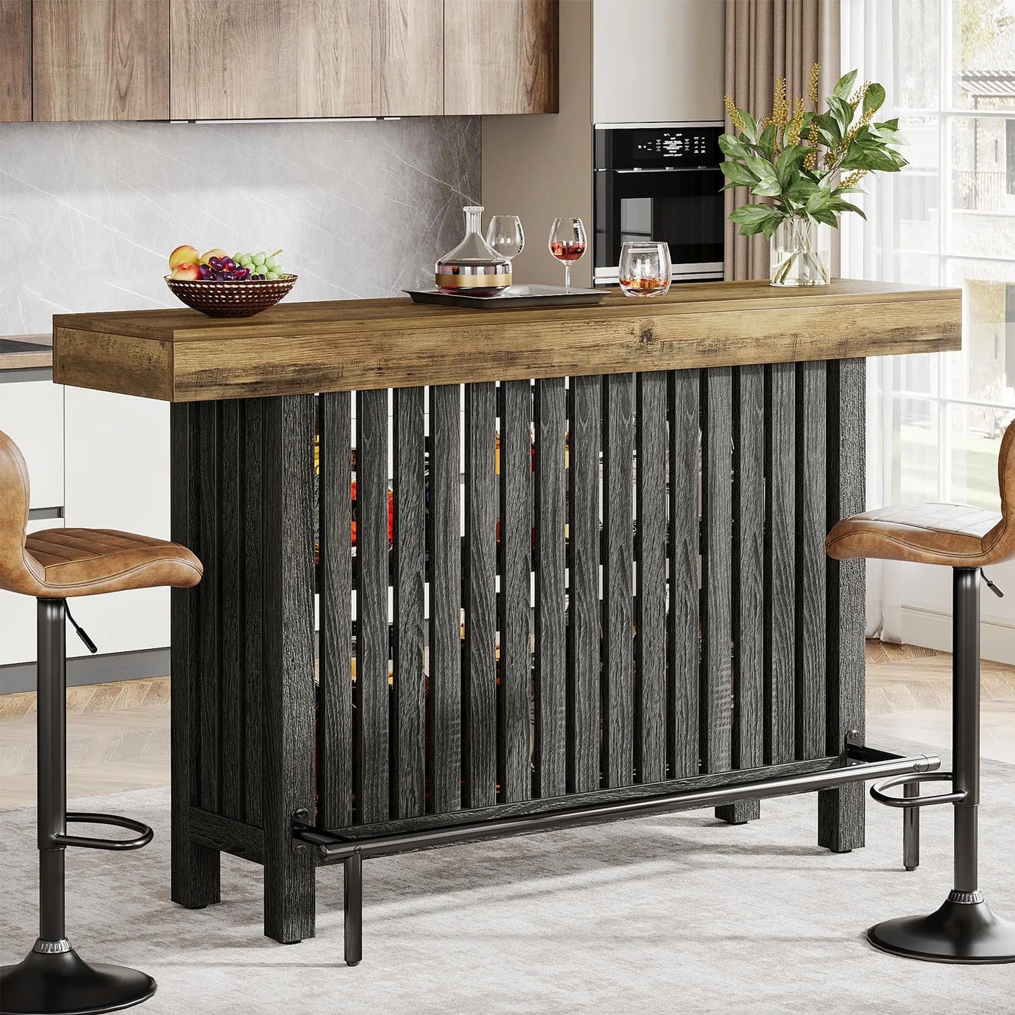 Dual Level Bar Table With Industrial ConcreteTop Wood Frame