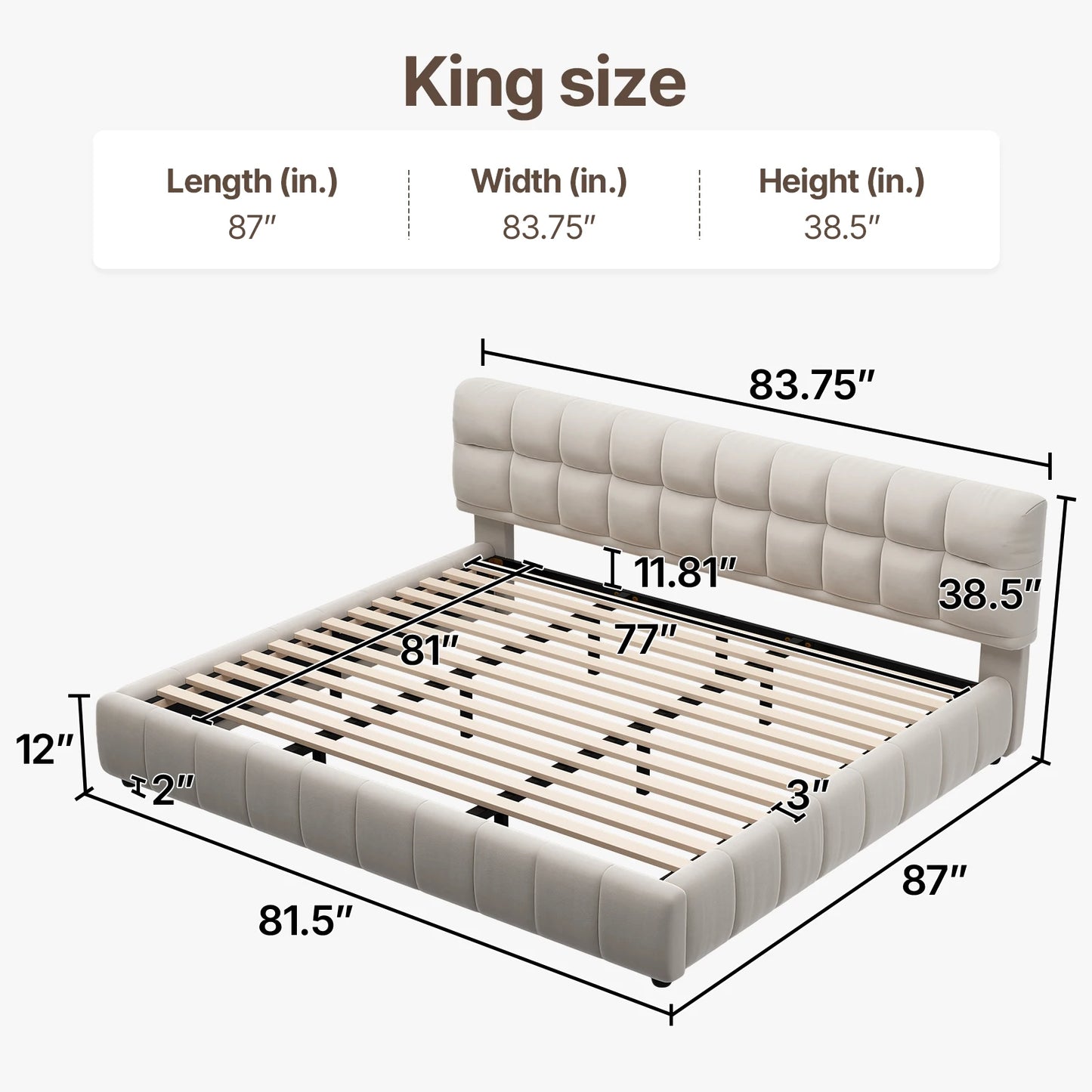 Modern Cloud Platform Bed With Thick Headboard And Footboard