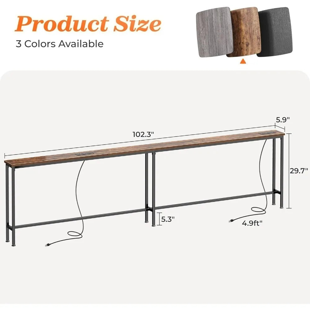 Rustic Wood Console Table With USB Ports And Outlets