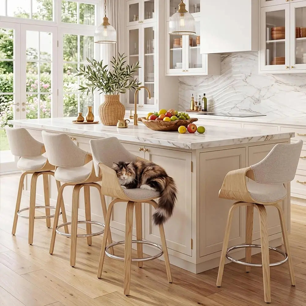 Modern Bar Stools Set of 4 With Backs Beige Swivel Counter