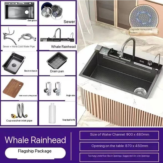304 Stainless Steel Kitchen Waterfall Sink Digital Display