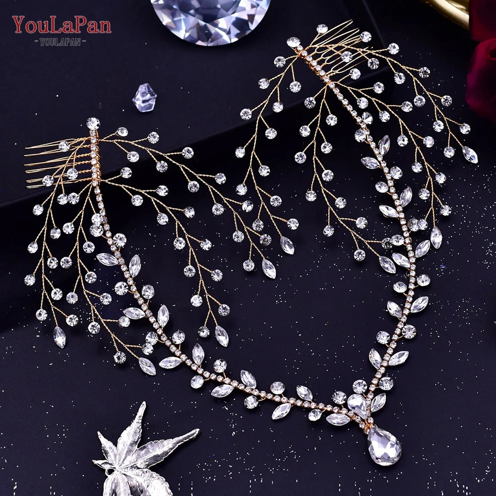 YouLaPan Bride Forehead Rhinestone Headband for Weddings