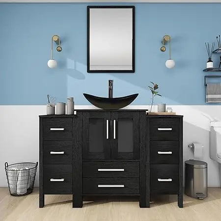 48 Inch Black Bathroom Vanity with Sink Combo and Storage Cabinets
