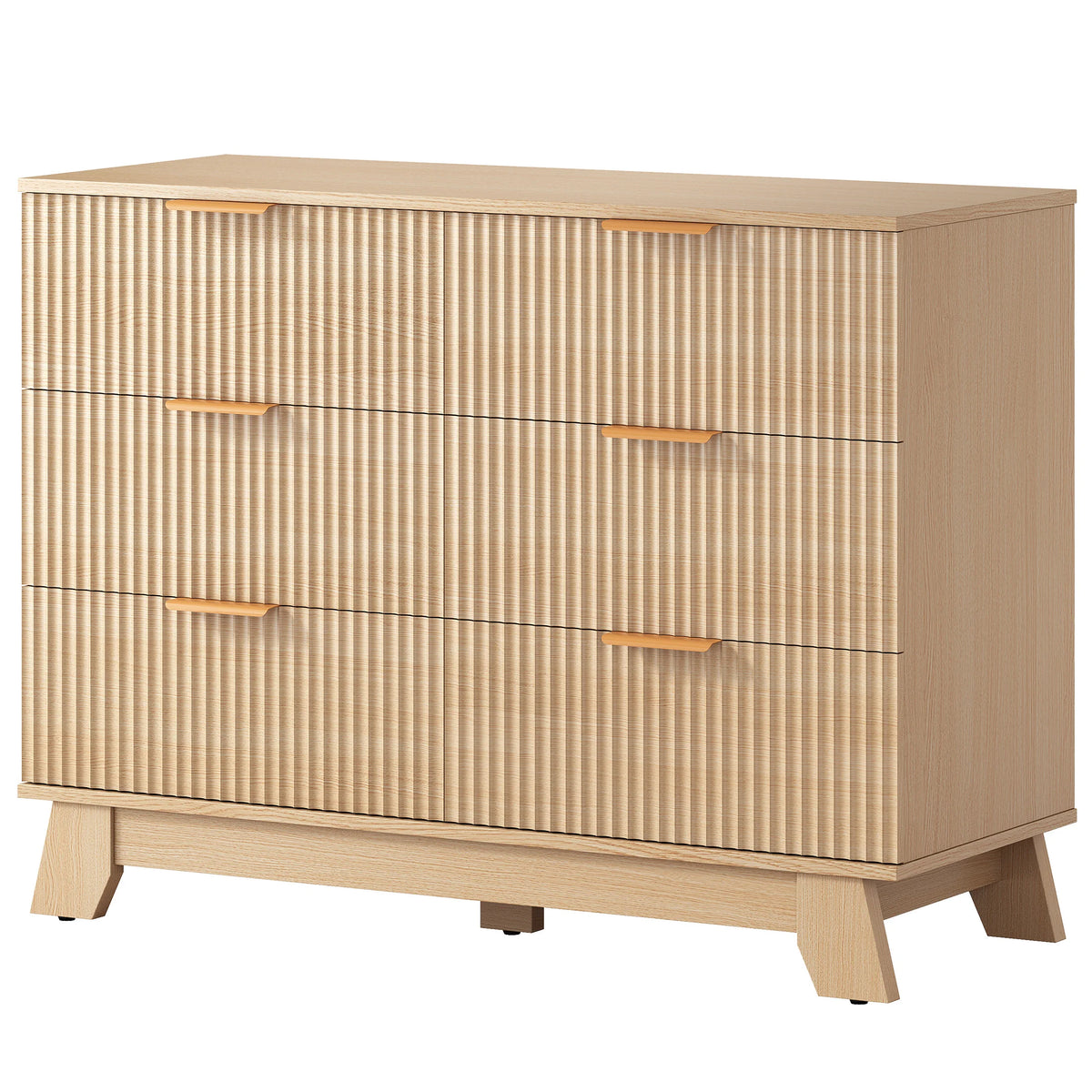 JHK Fluted Wooden Six Drawer Dresser Cabinet Storage Organizer