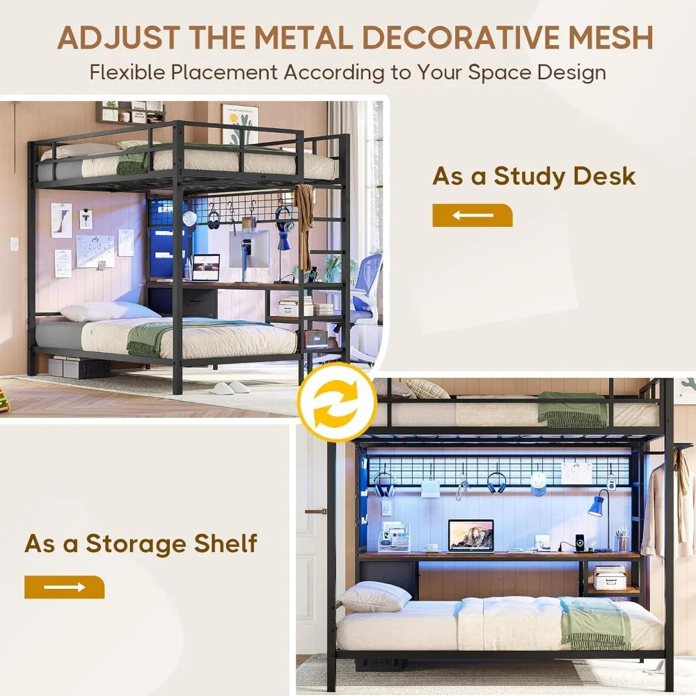XIAOLANG Metal Bunk Bed With Desk And Charging Station