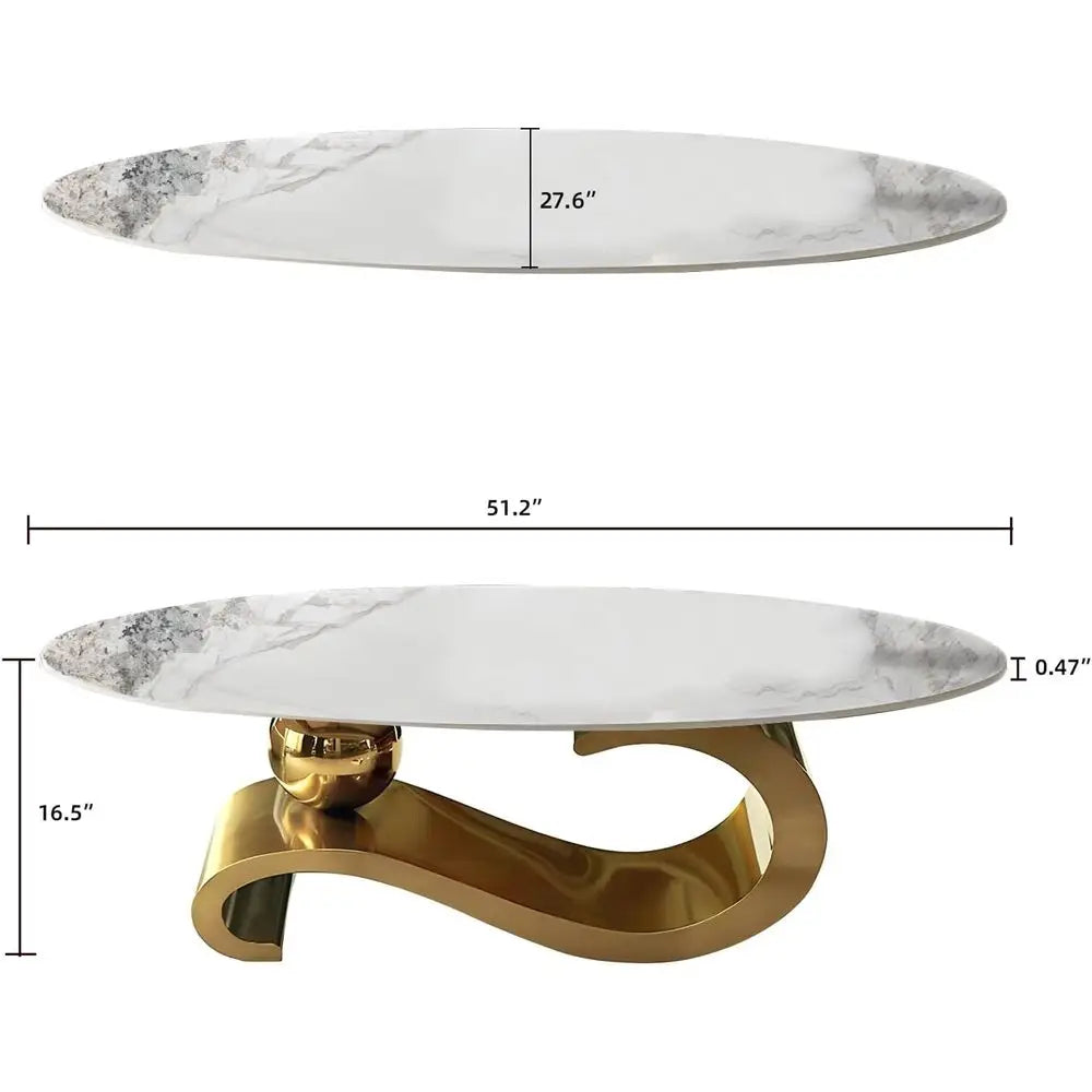 Oval Marble Coffee Table With Stainless Steel Base