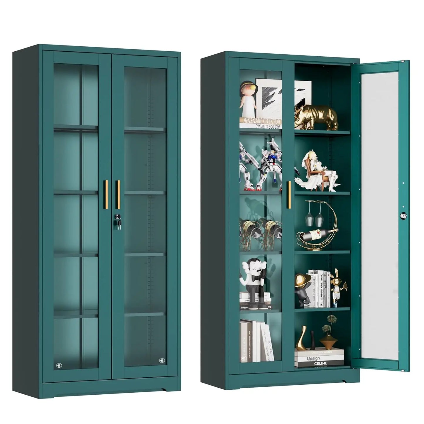 ZHILU Lockable Glass Display Cabinet With Adjustable Shelves
