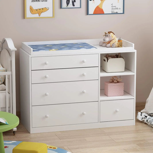 XMSJ Nursery Dresser With 5 Drawers And Shelves