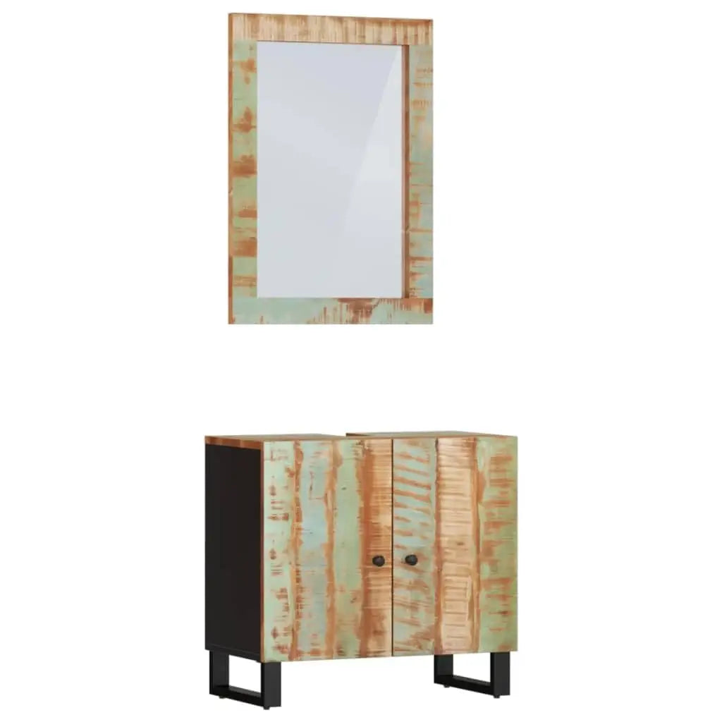 Rustic Reclaimed Wood Bathroom Furniture Vanity And Mirror Set