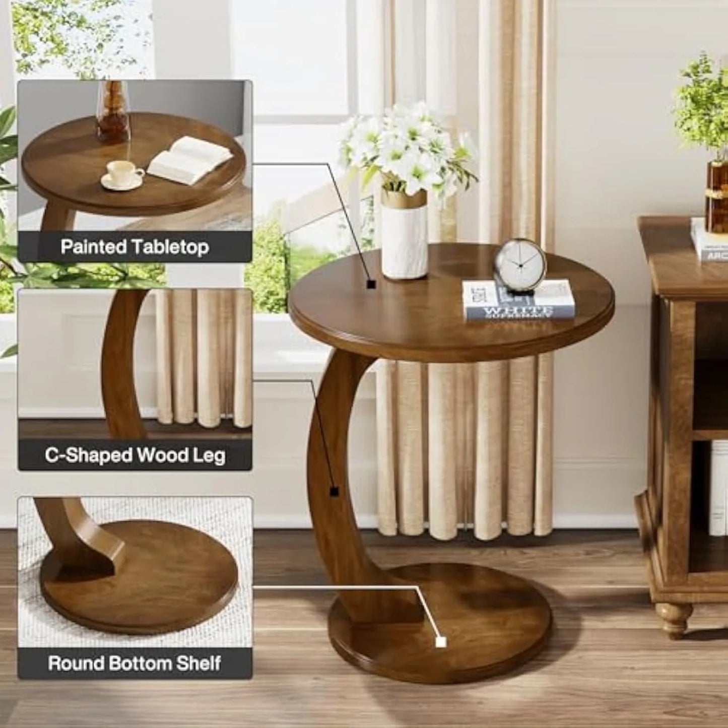 LITTLE TREE Round Wood CShaped End Table Living Room
