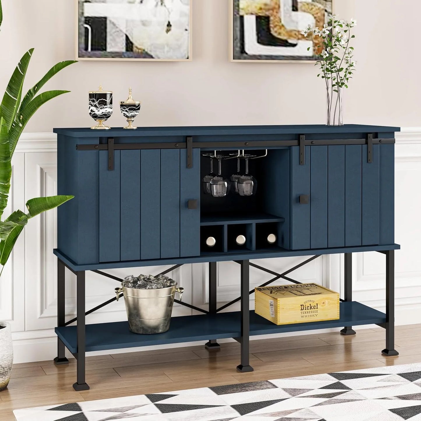 Zhendai Wine Cabinet With Sliding Barn Doors Wine Rack